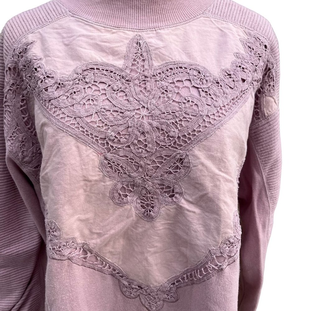 Vintage Women‎ Sweater Top Battenburg Lace Lilac Purple Large Cottagecore Boho - Picture 4 of 9